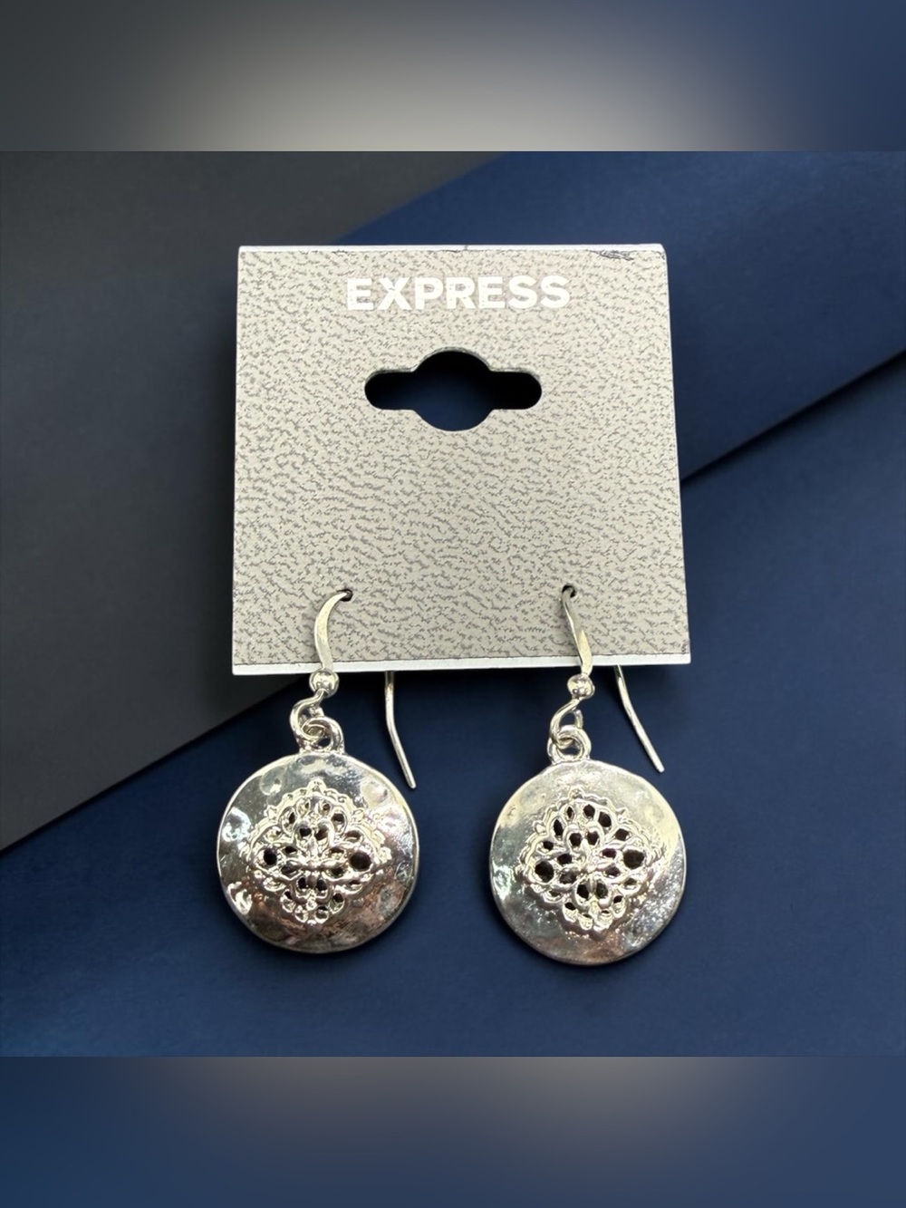 🩶EXPRESS🩶Silver-Tone Textured Disc Drop Earrings/NIP
